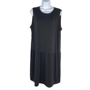 Eileen Fisher Round Neck Mini Dress Large Sleeveless Stretch Jersey‎ Black NWT